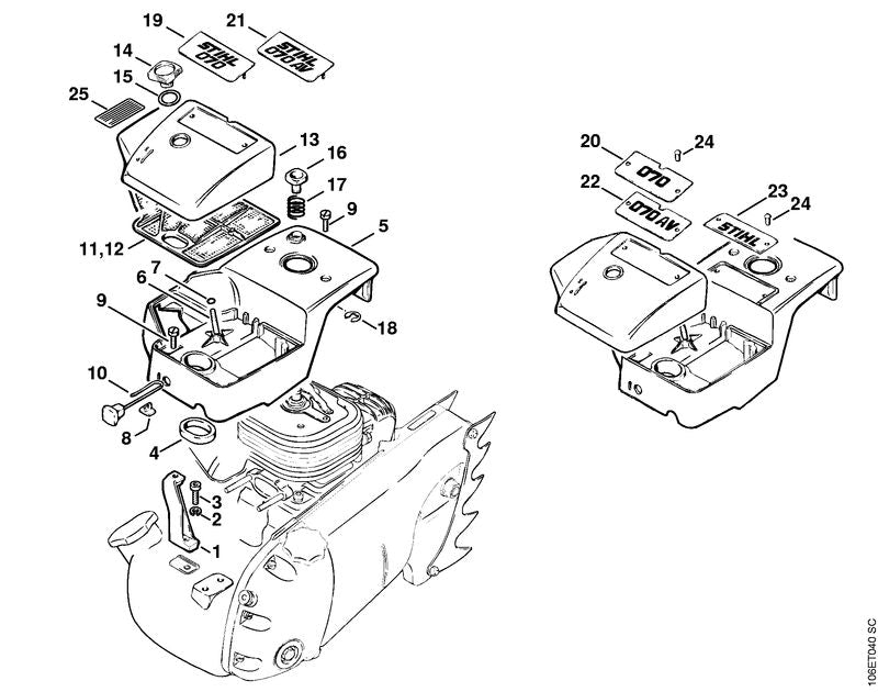 STIHL 1106-967-1501 Typeplaatje 070 AV positie 21 technische tekening