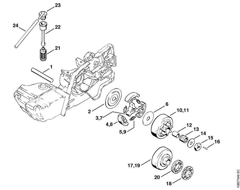 STIHL 1108-647-7400 Moer positie 15 technische tekening