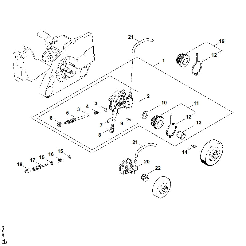 STIHL 1121-640-9400 Slang 75 mm positie 21 technische tekening
