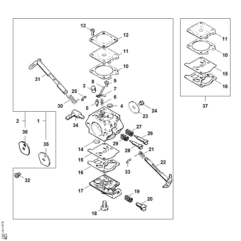 STIHL 1123-122-6801 Stelschroef stat. toerental positie 26 technische tekening