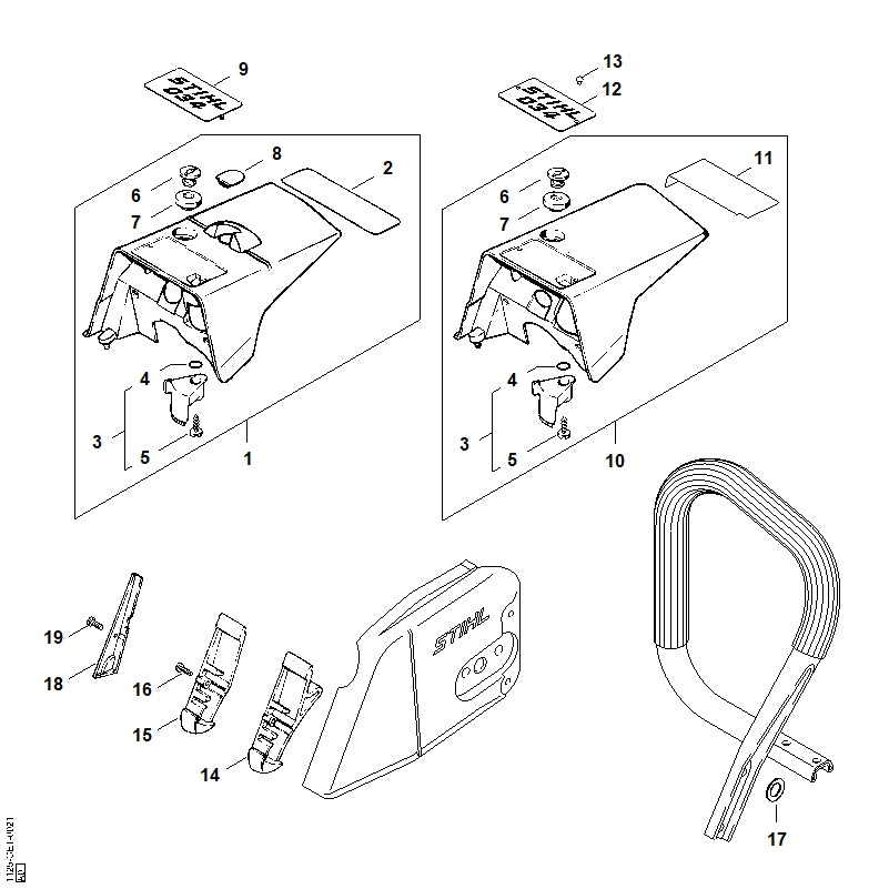 STIHL 1125-967-1507 Typeplaatje 034 positie 9 technische tekening