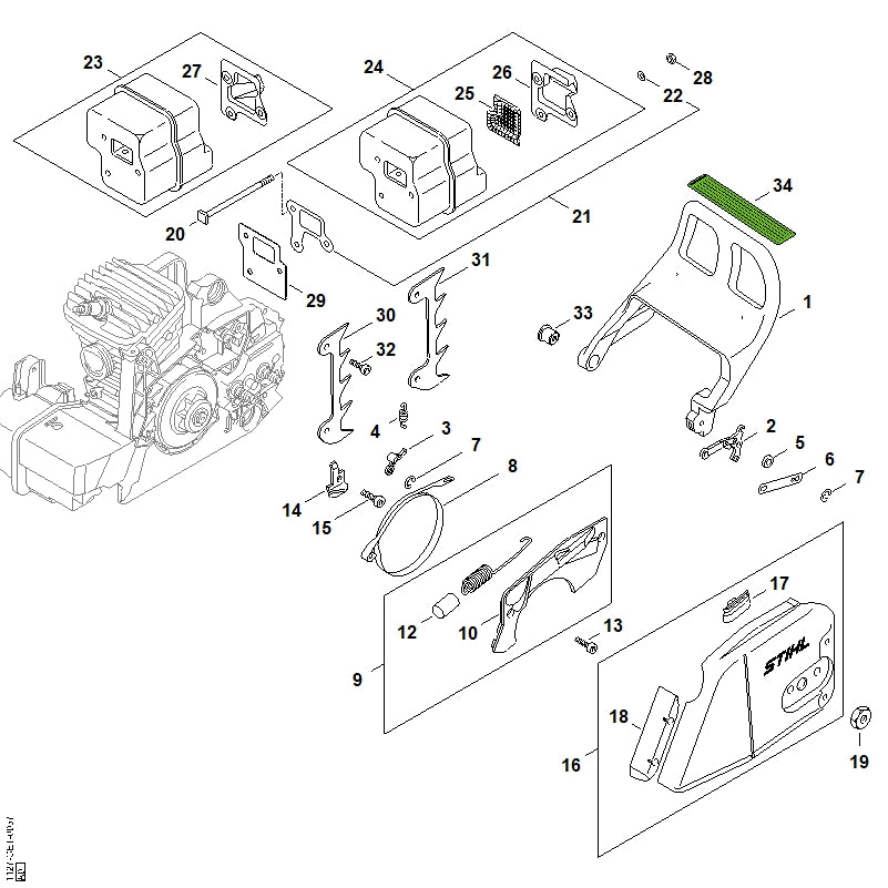 STIHL 1127-021-1102 Deksel positie 10 technische tekening