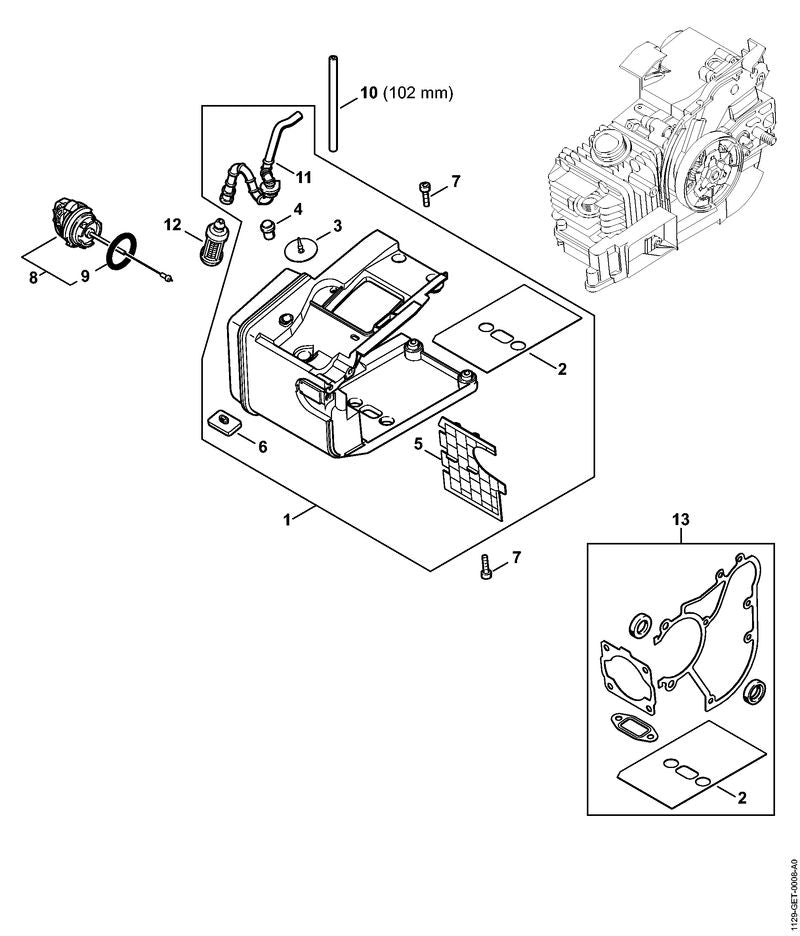 STIHL 1129-350-0851 Tankhuis positie 1 technische tekening