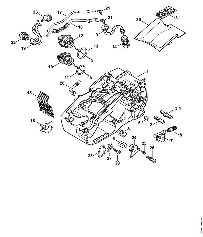 STIHL 1137-351-4002 Isolatieplaat positie 15 technische tekening