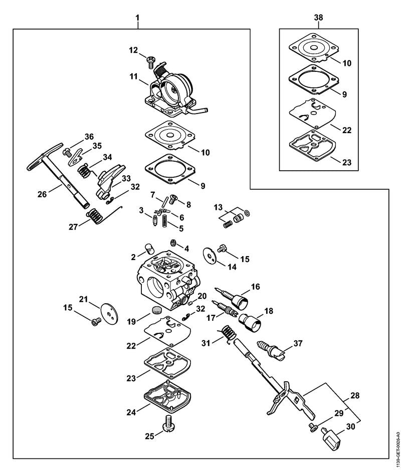 STIHL 1139-120-7200 Chokeklep met hefboom positie 26 technische tekening