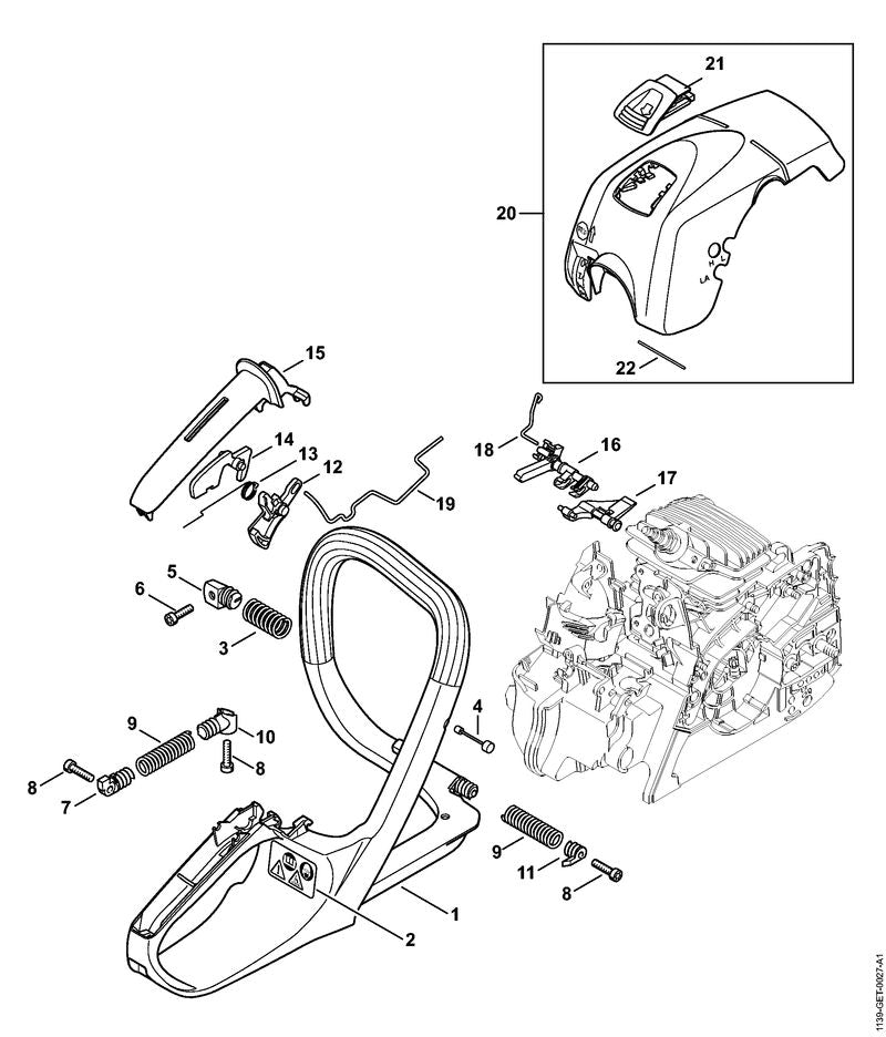 STIHL 1139-791-4903 Achterhandgreep positie 1 technische tekening