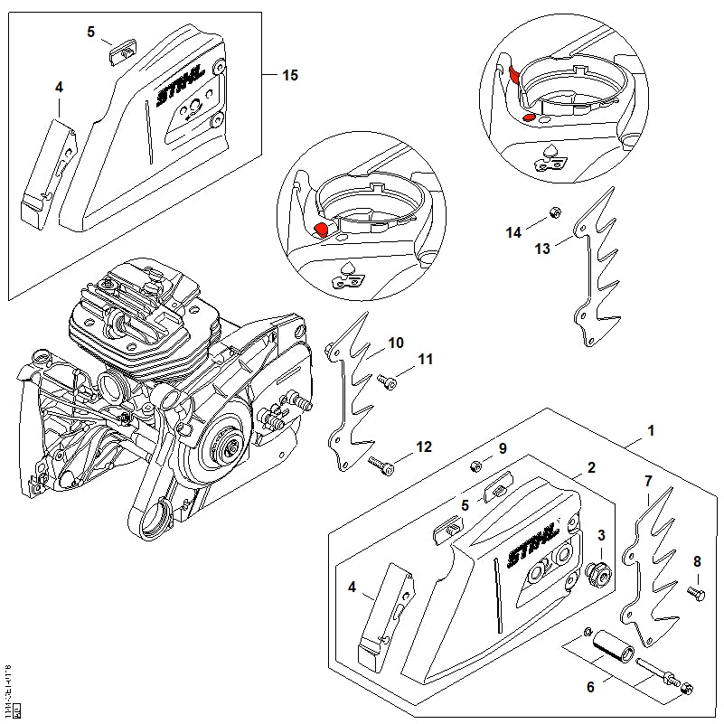STIHL 1144-640-1700 Kettingtandwieldeksel positie 1 technische tekening