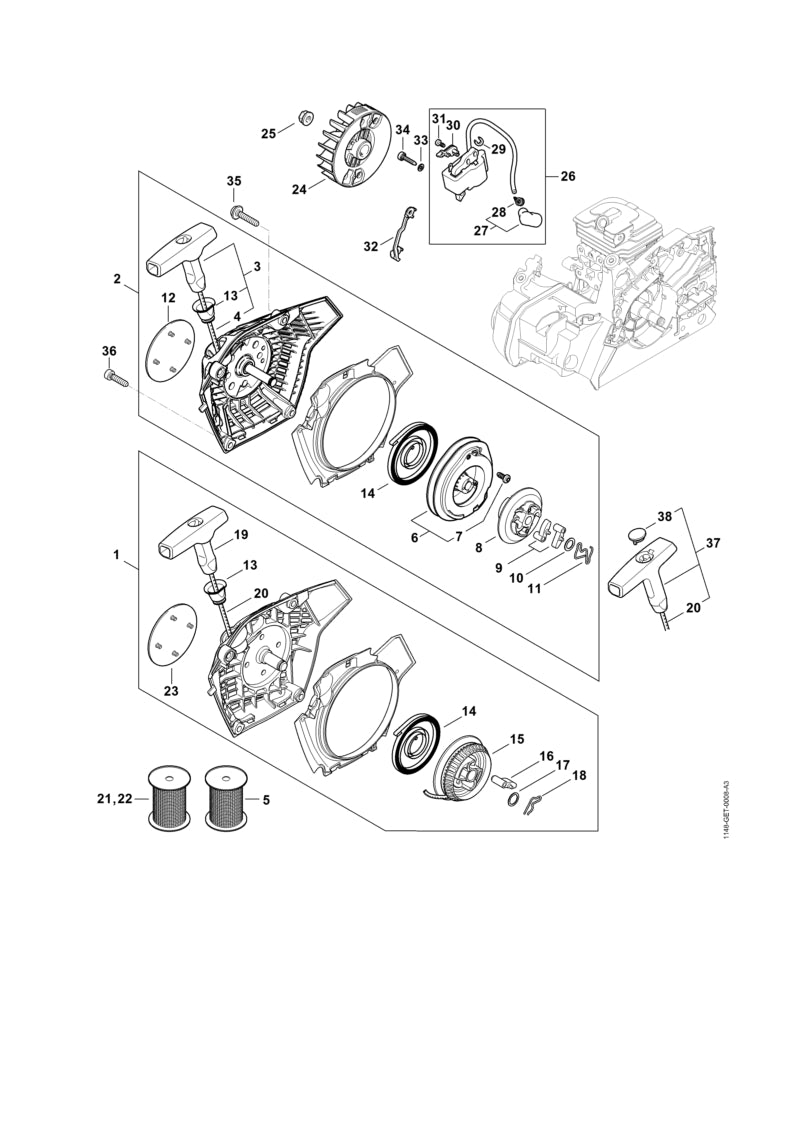 STIHL 0000-448-1207 Kabelhouder positie 29 technische tekening