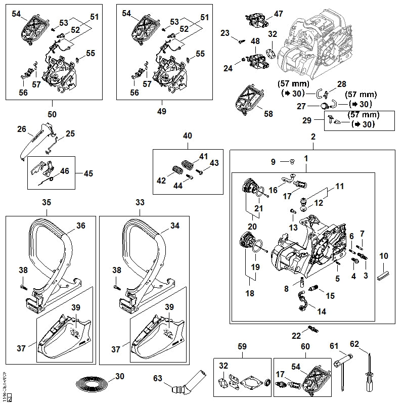 STIHL 1148-020-3006 Carter positie 1 technische tekening