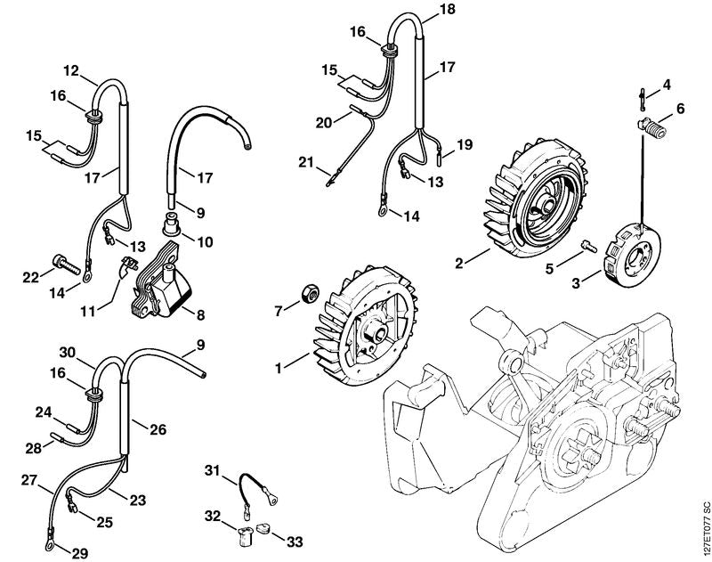 STIHL 1121-400-1201 Vliegwiel positie 1 technische tekening
