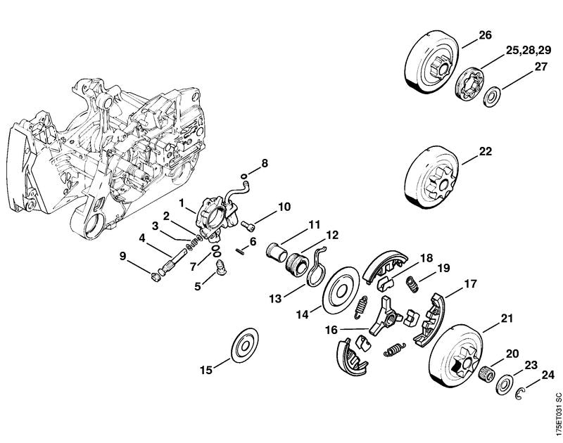 STIHL 1128-640-3205 Oliepomp positie 1 technische tekening