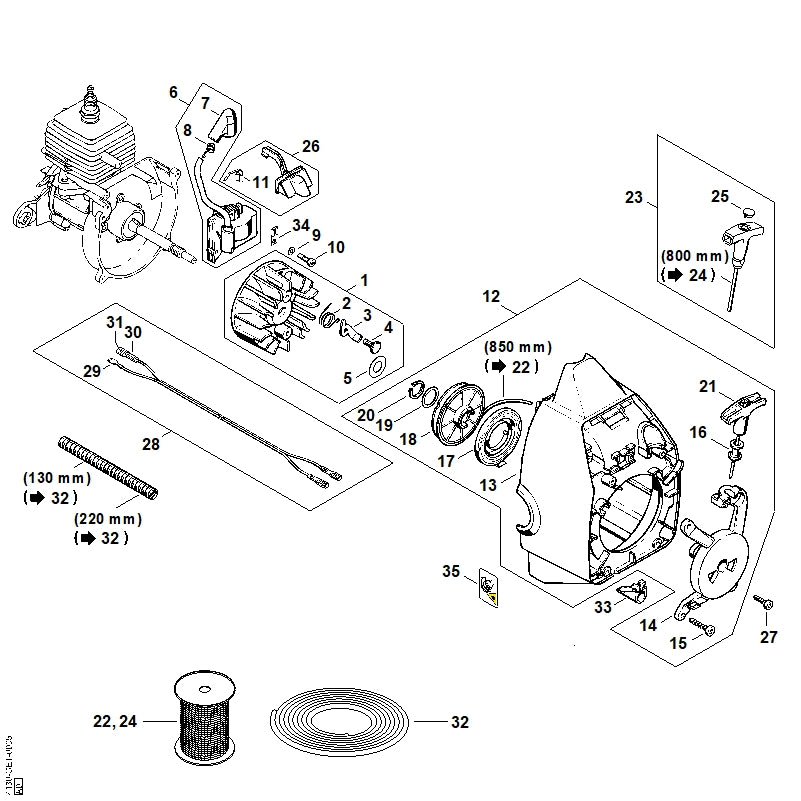 STIHL 4130-195-0700 Huis startmechanisme positie 14 technische tekening