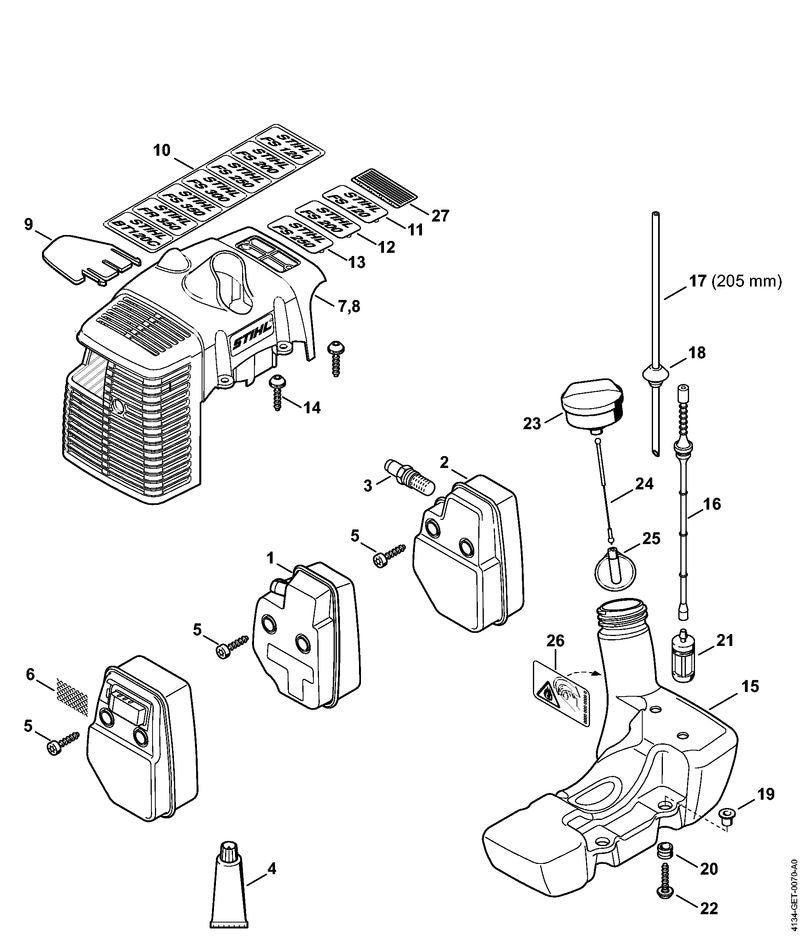 STIHL 4134-350-0400 Benzinetank positie 15 technische tekening