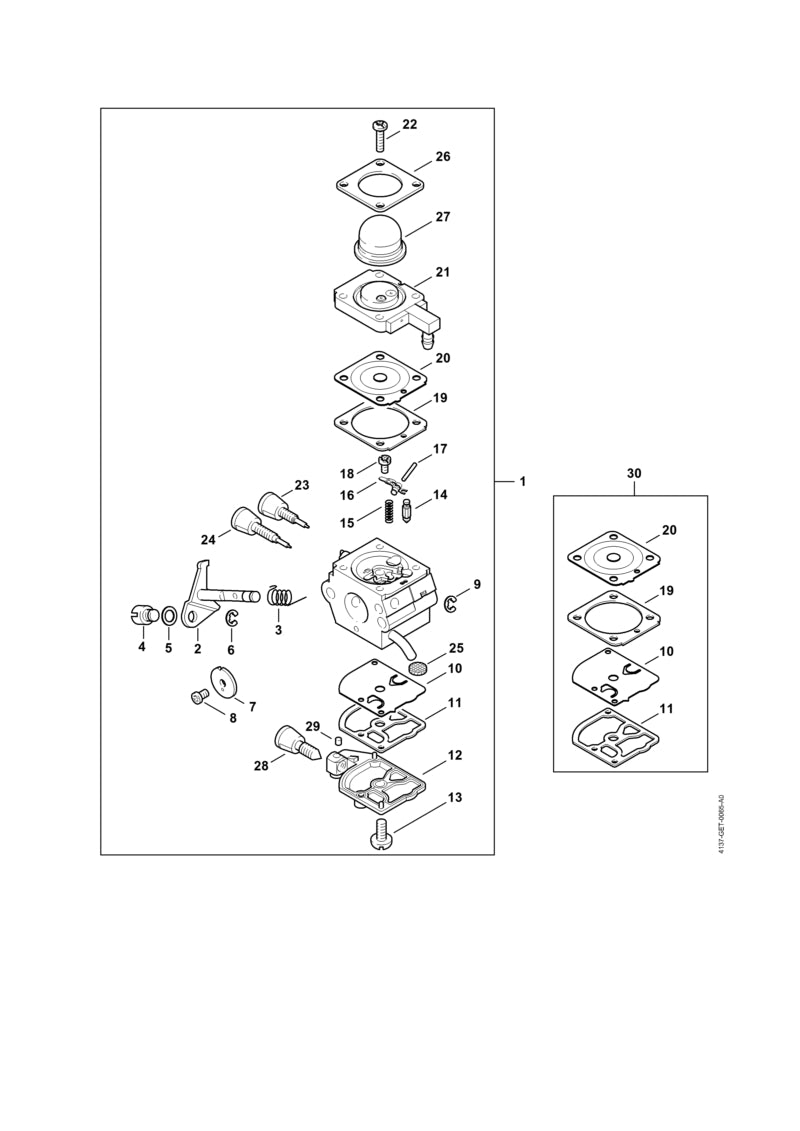 STIHL 4229-007-1700 Carb. membraanset positie 30 technische tekening
