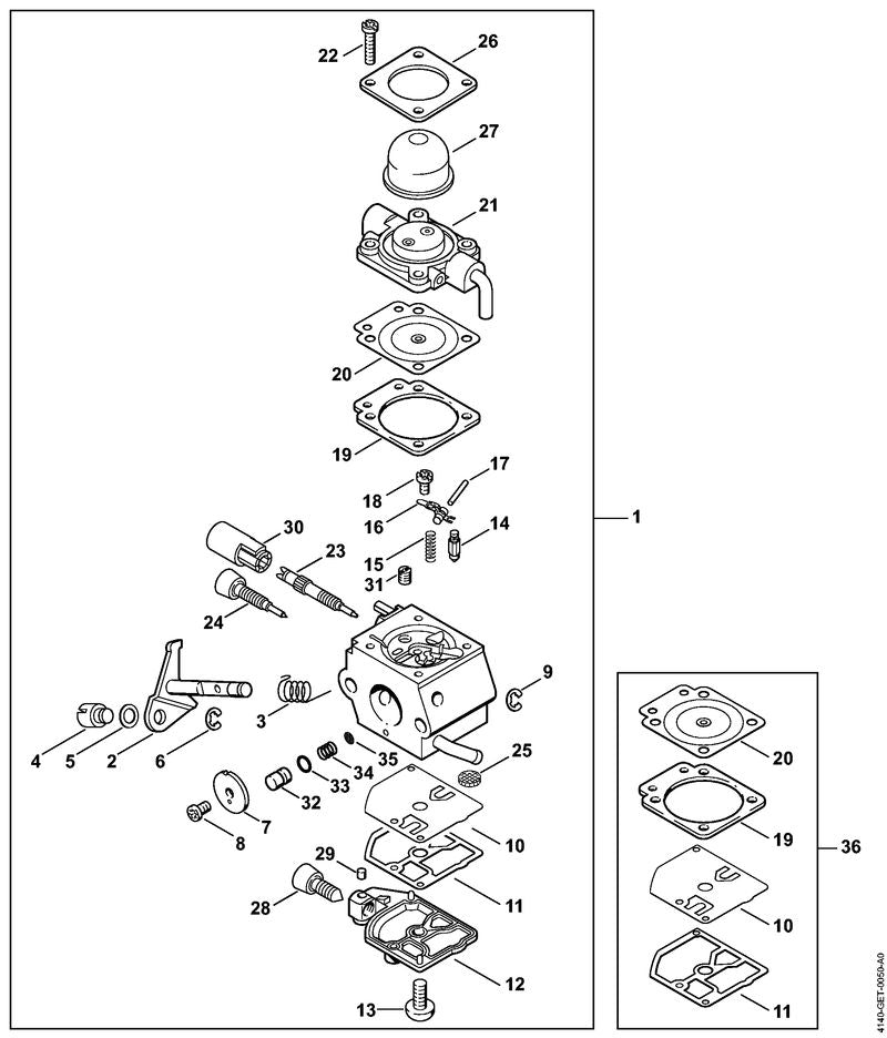 STIHL 4229-121-5603 Vaste sproeier 0.37 positie 31 technische tekening
