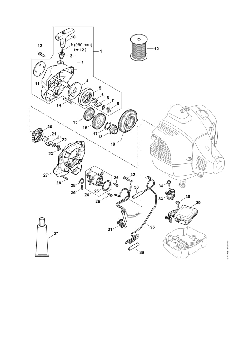 STIHL 4147-190-0301 Chokedeksel m. startmechanisme positie 1 technische tekening