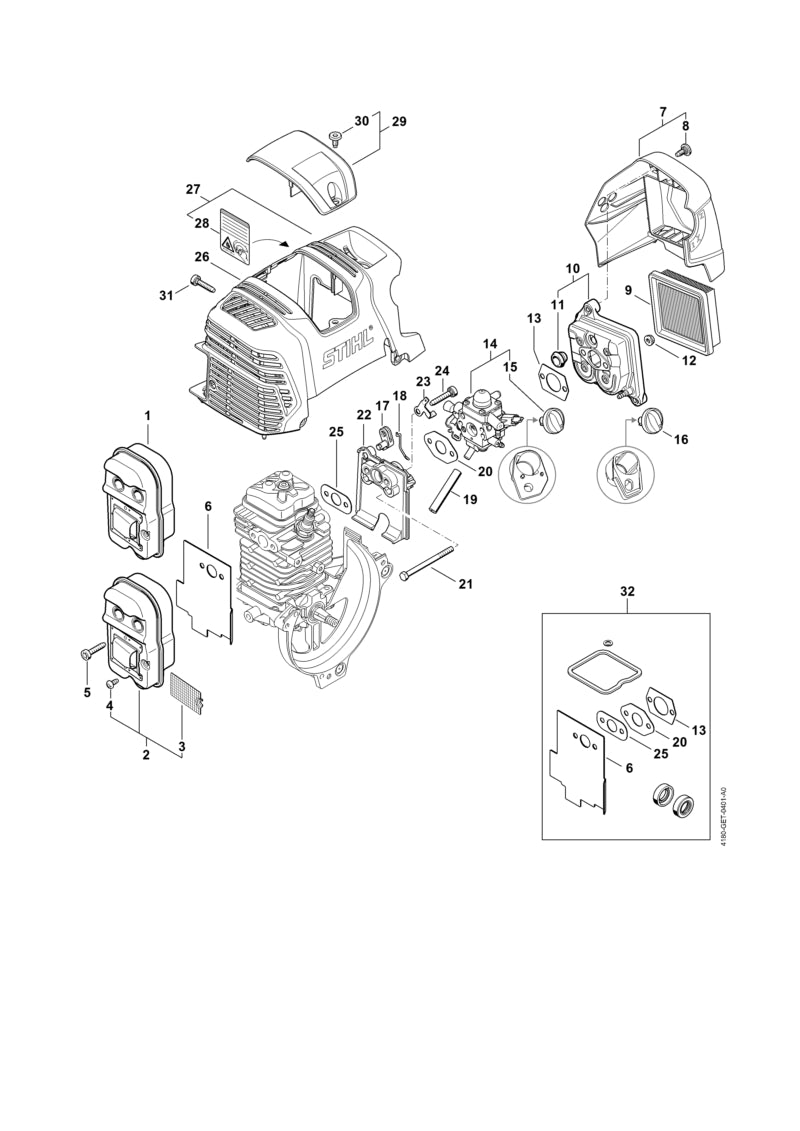 STIHL 4180-080-1609 Afdekkap positie 27 technische tekening