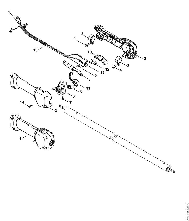 STIHL 4180-790-1314 Bedieningshandgreep positie 1 technische tekening