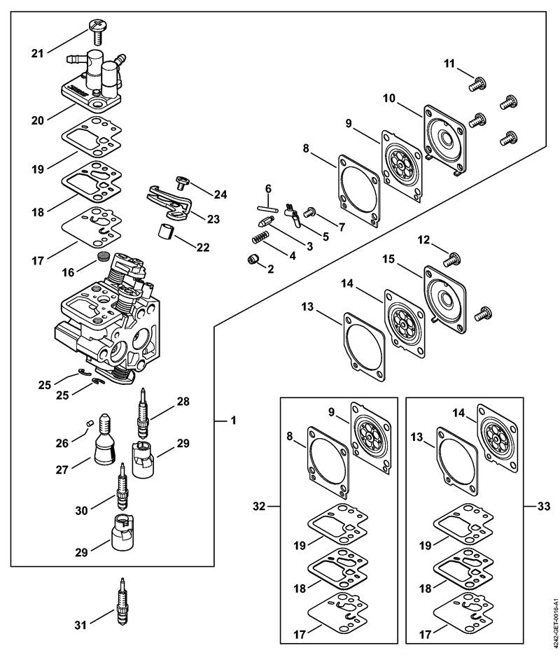 STIHL 4242-122-6800 Stelschroef stat. toerental positie 28 technische tekening