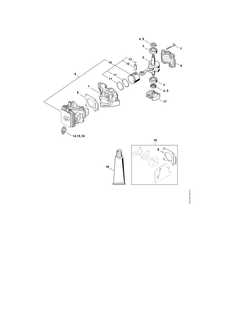STIHL 9075-478-4186 Cilinderkopbout IS-D5x40 positie 7 technische tekening