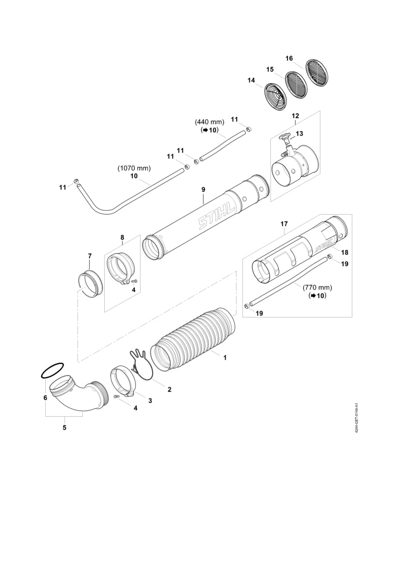 STIHL 4244-701-6104 Harmonicaslang positie 1 technische tekening