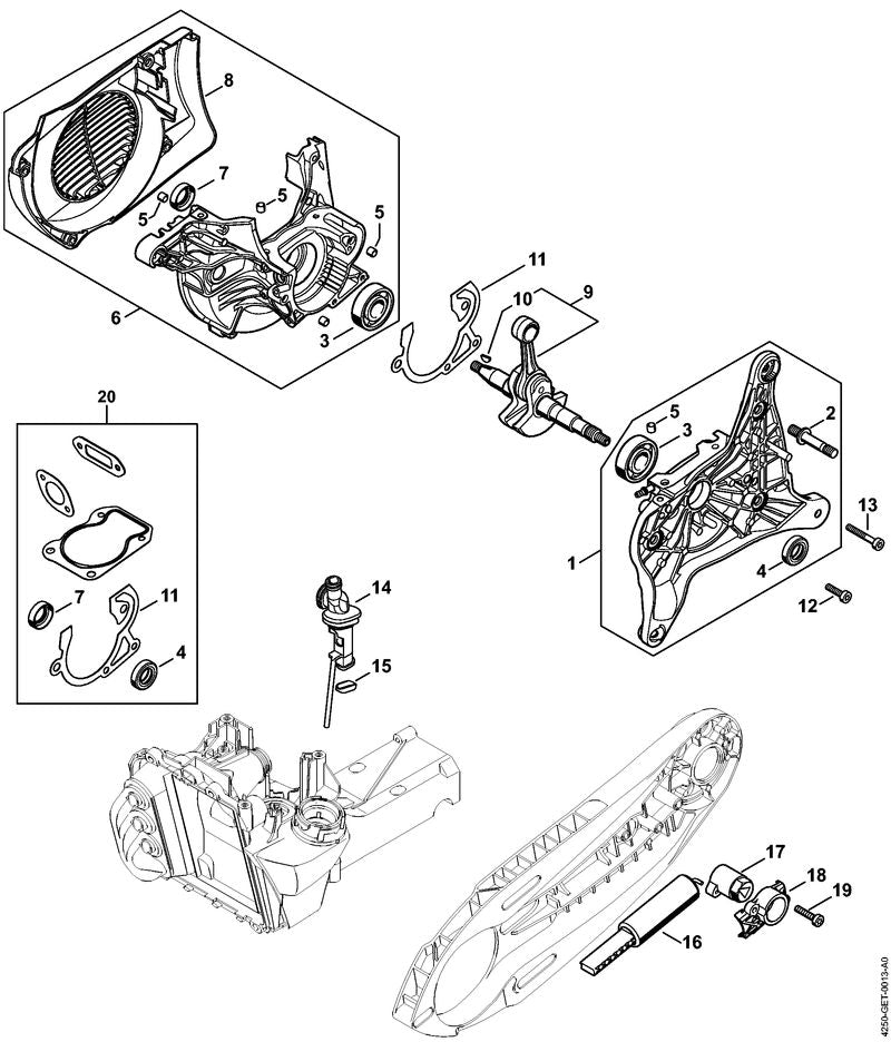 STIHL 4250-020-2901 Carter lagers positie 1 technische tekening