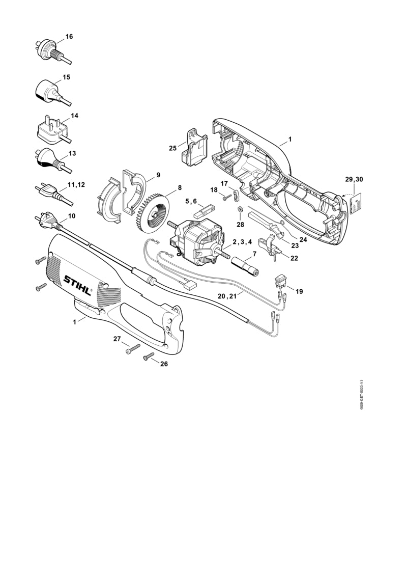 STIHL 6440-600-0231 elektromotor 230V (0,54kW) positie 2 technische tekening