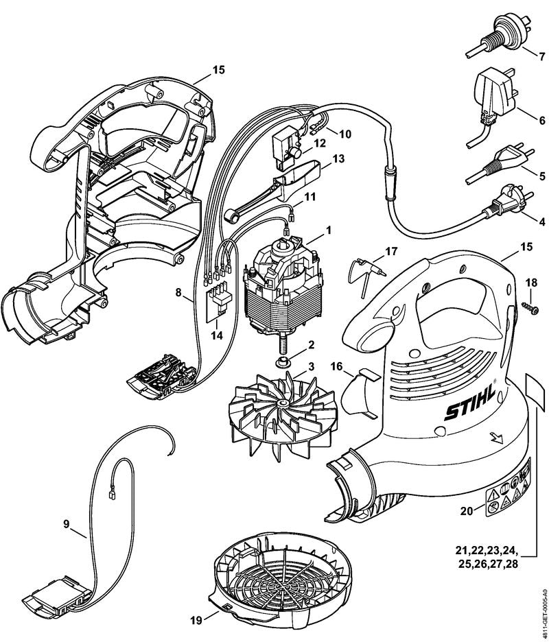 STIHL 4811-967-1851 Typeplaatje SHE 81 positie 21 technische tekening