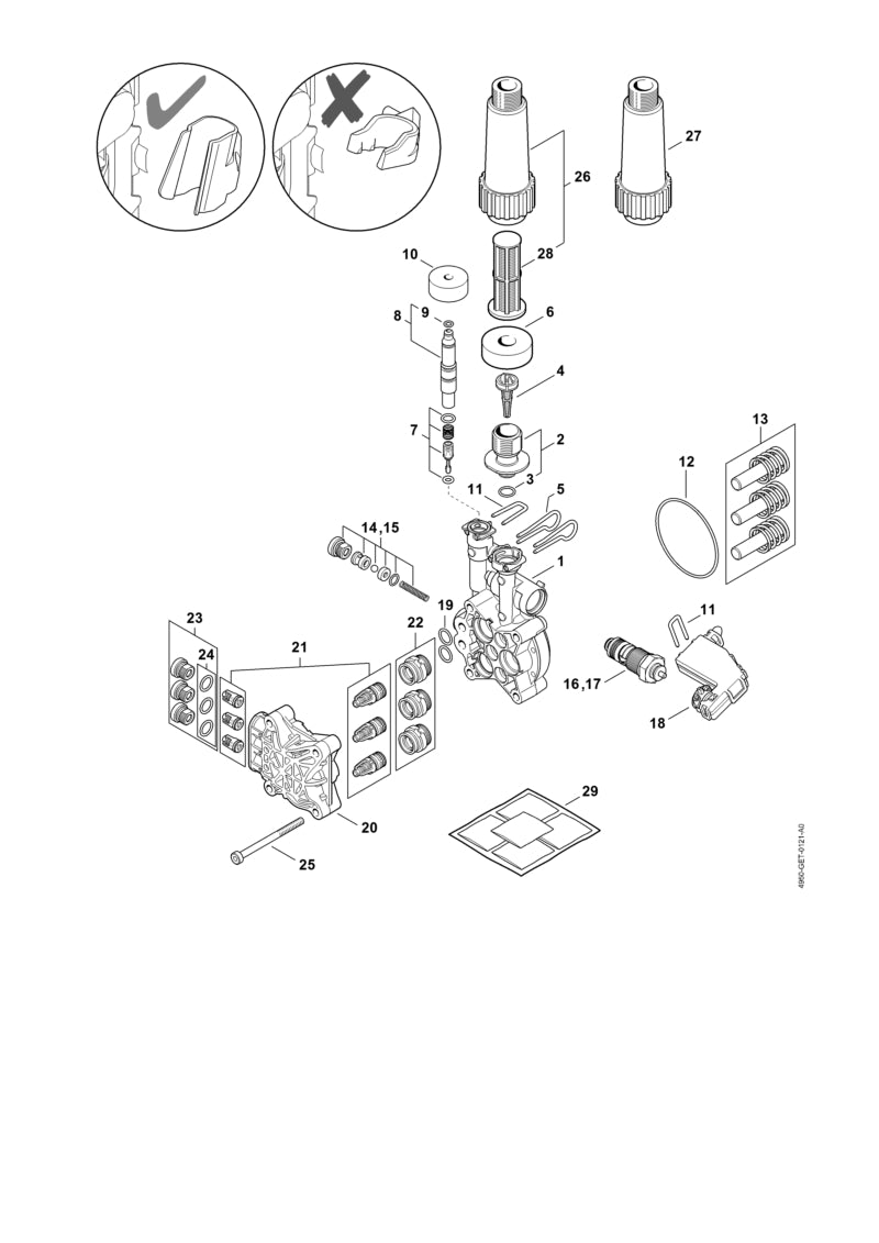 STIHL 4950-647-0403 Pomphuis positie 1 technische tekening