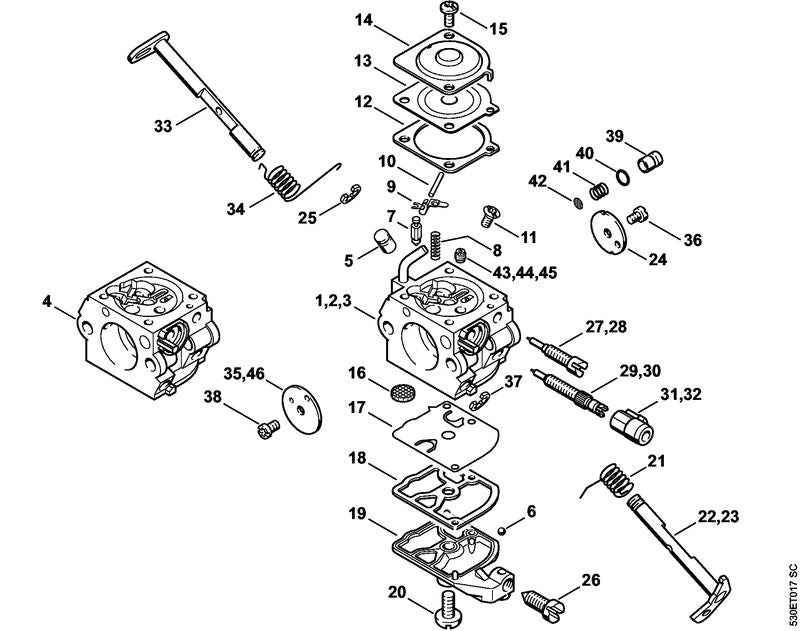 STIHL 1123-122-6702 Hoofdstelschroef positie 29 technische tekening