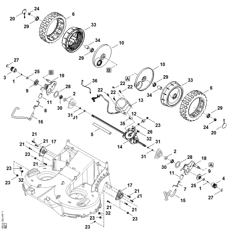 STIHL 6392-780-4905 Zwenkplaat rechtsachter positie 19 technische tekening