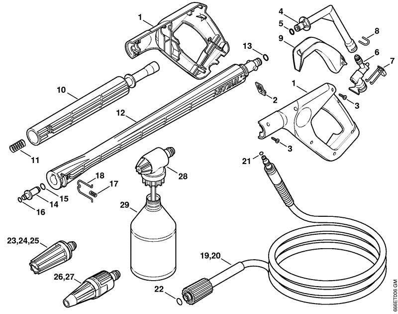 STIHL 9645-948-7501 O-ring 9,3x2,4 positie 13 technische tekening