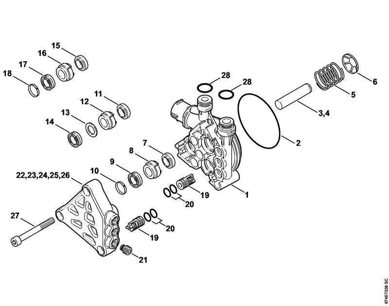 STIHL 4743-701-0501 Pomphuis positie 1 technische tekening