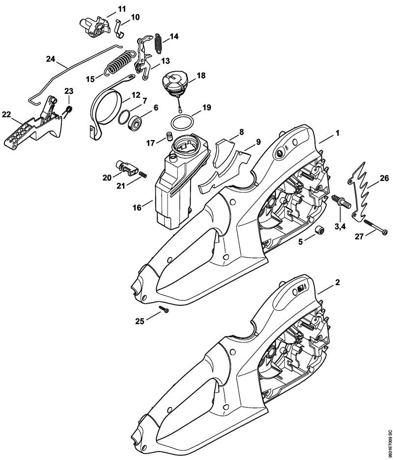 STIHL 1209-162-1501 Stangenstelsel rem positie 24 technische tekening