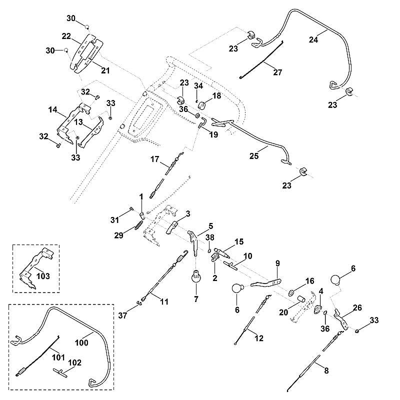 STIHL 6378-703-6905 houder rechts positie 103 technische tekening
