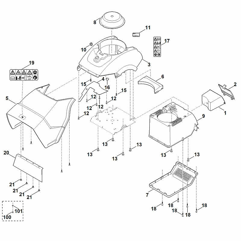 STIHL 6012-701-0800 bak positie 1 technische tekening