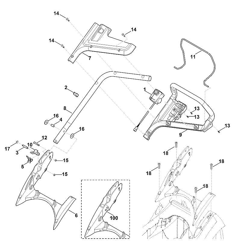 STIHL 6320-430-0427 dodemansschakelaar positie 1 technische tekening