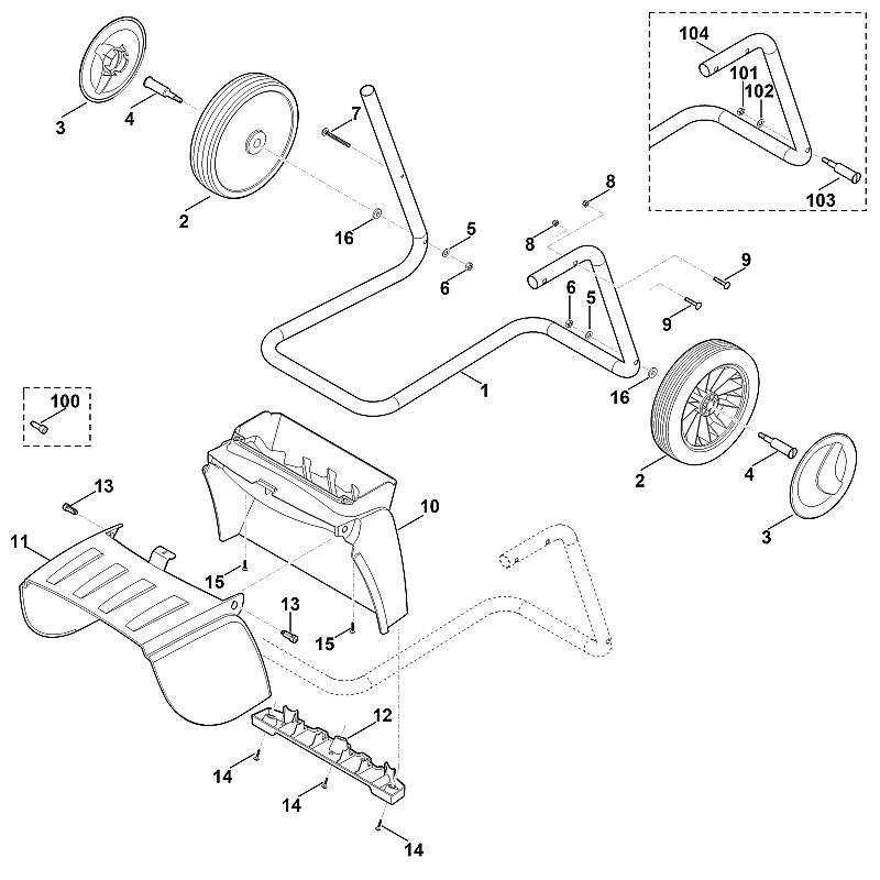 STIHL 6001-763-3100 wielbout positie 103 technische tekening