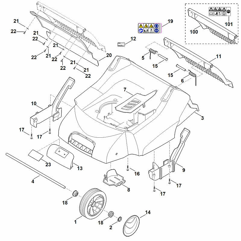 STIHL 0000-967-7208 waarschuwingsinstructie positie 101 technische tekening