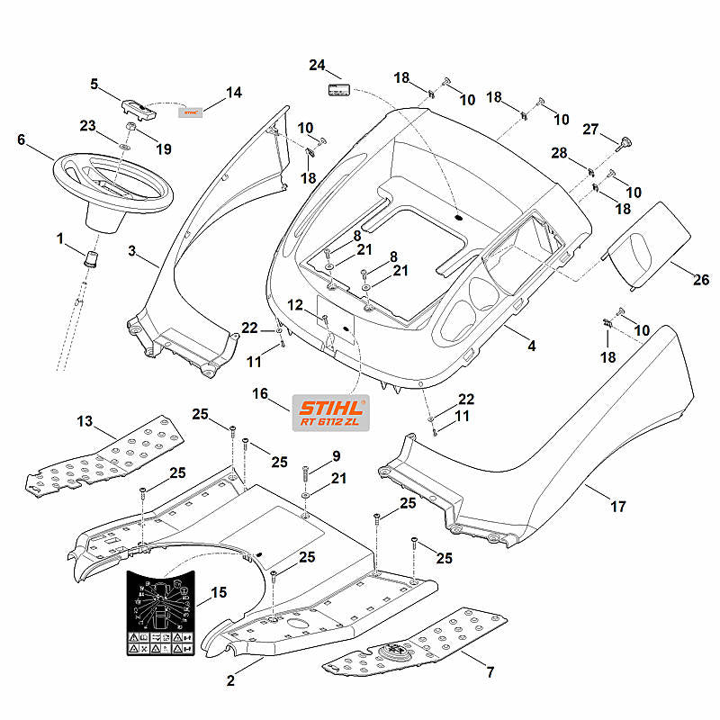 STIHL 6170-967-1501 typeplaatje RT 6112 ZL positie 16 technische tekening
