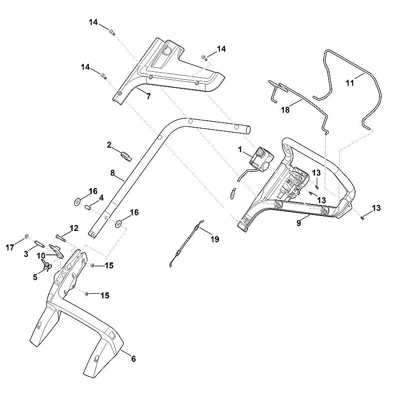 STIHL 6338-763-5010 bovenstuk duwstang positie 9 technische tekening
