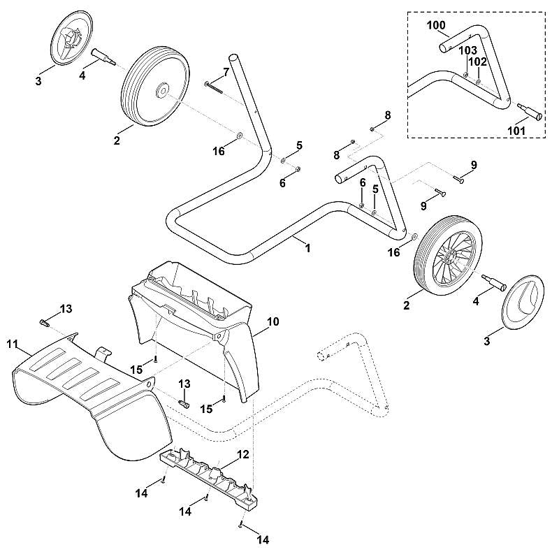 STIHL 6001-703-2306 buisvoet positie 100 technische tekening
