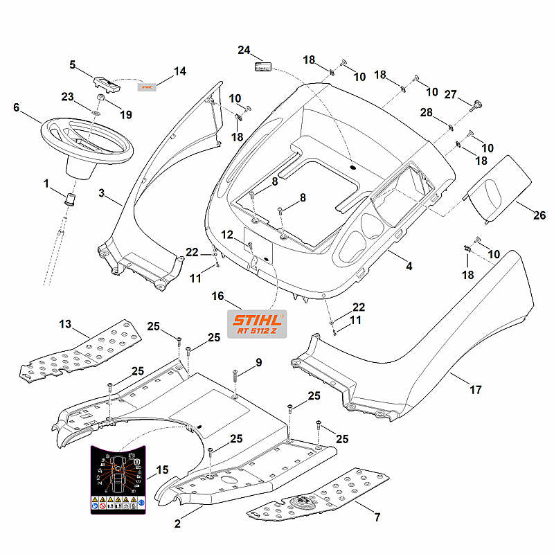 STIHL 6160-967-4432 waarschuwingsinstructie positie 15 technische tekening