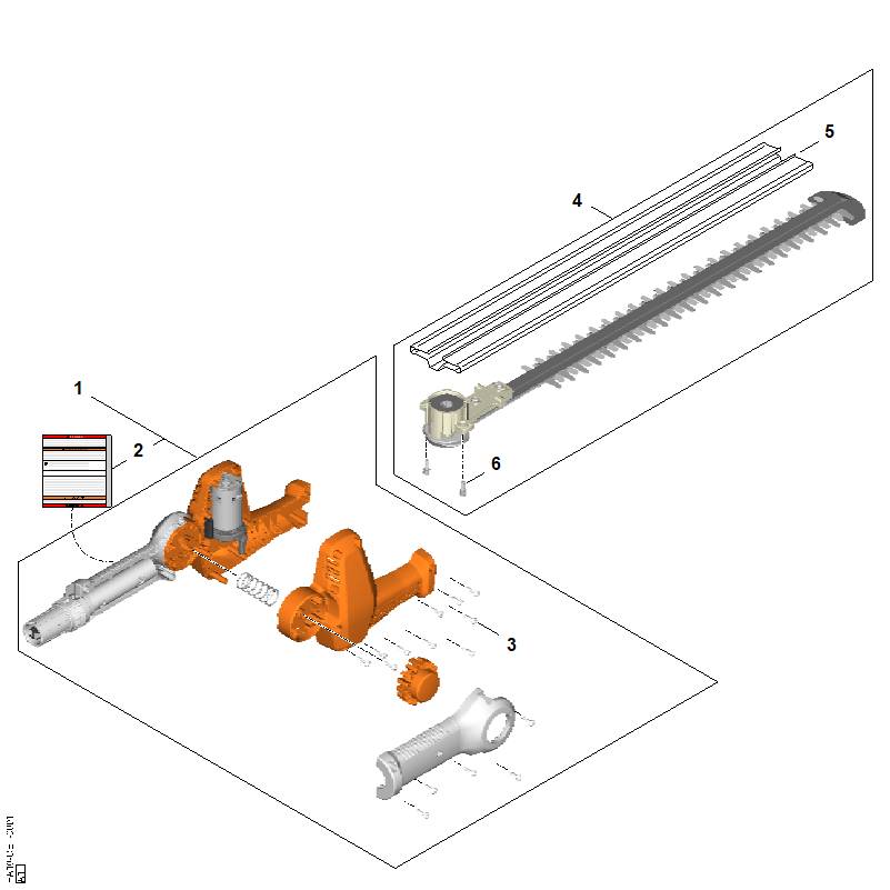 STIHL HA106407401 Aandrijfmechanisme met mesbalk positie 4 technische tekening