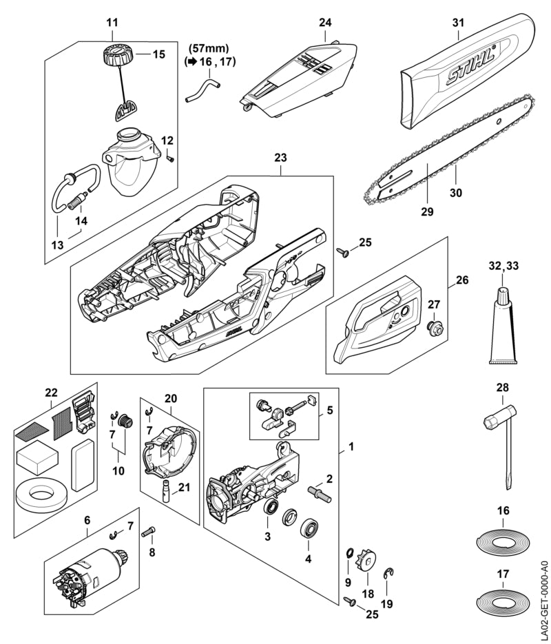STIHL LA026401900 Spanschuif positie 5 technische tekening