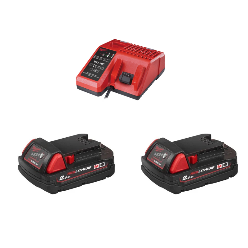 Milwaukee M18 NRG-202 Pack Incl. 2x M18 2.0 Ah Accu en 1x Lader