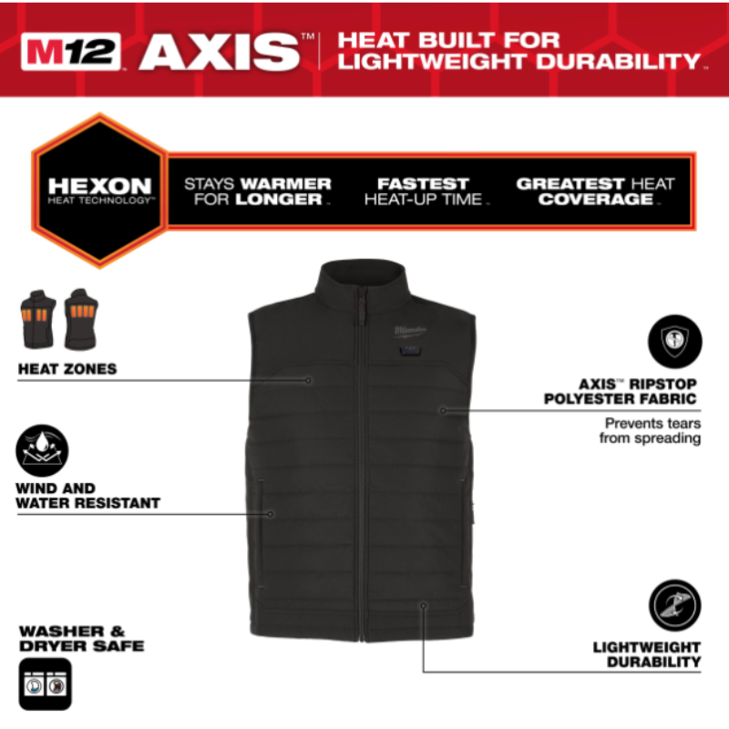 Milwaukee M12 HPVBL3-0 Heated Puffer Vest - Zwart - M