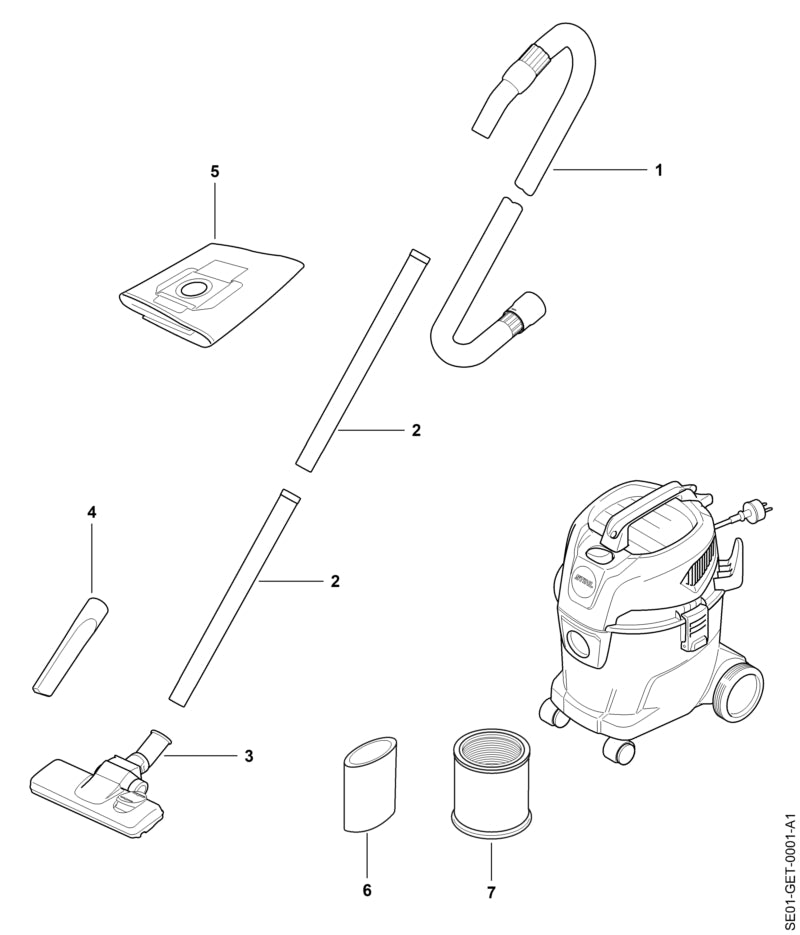 STIHL SE015000500 Zuigslang positie 1 technische tekening