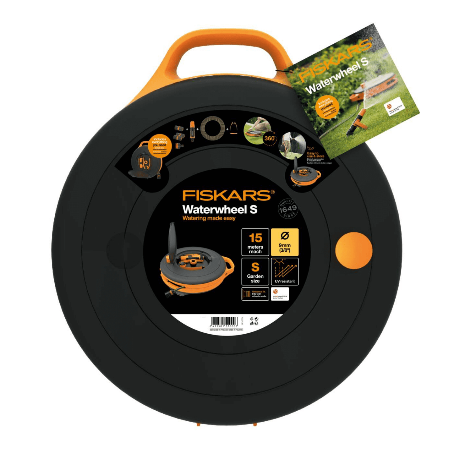Fiskars Slanghaspel S, incl. 13,5m tuinslang - keizers.nu