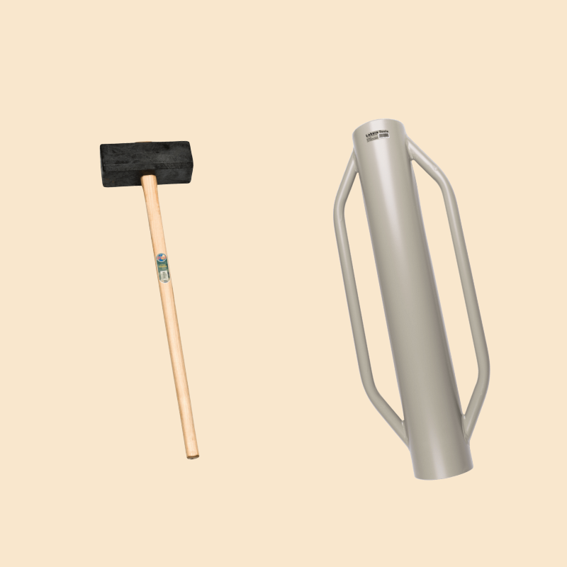 Gebruikte, blauwe voorhamer.